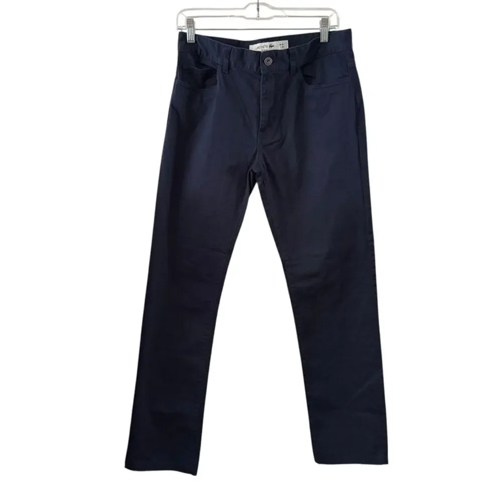 Lacoste Men’s W30 L34 Slim Fit Navy Blue Chino Pants Cotton Stretch Classic